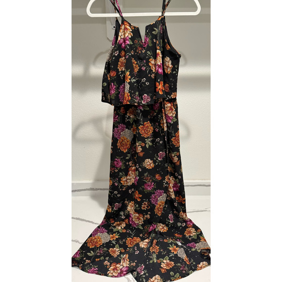Monteau Two Layer Dress Strappy Floral Black Dress‎ Size Medium High Slit - Picture 1 of 10
